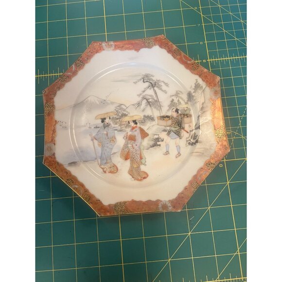 Antique Japanese Satsuma Porcelain Decorative Plate With Scenic Landscape hex - Picture 1 of 6